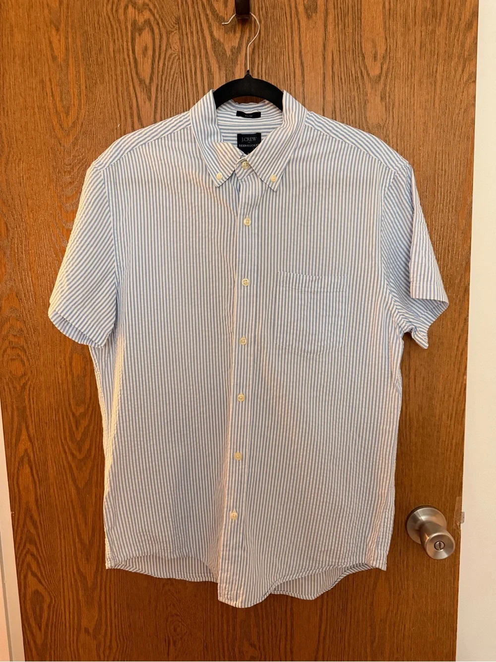 J. Crew Blue and White Striped Short-Sleeve Button-Down Shirt